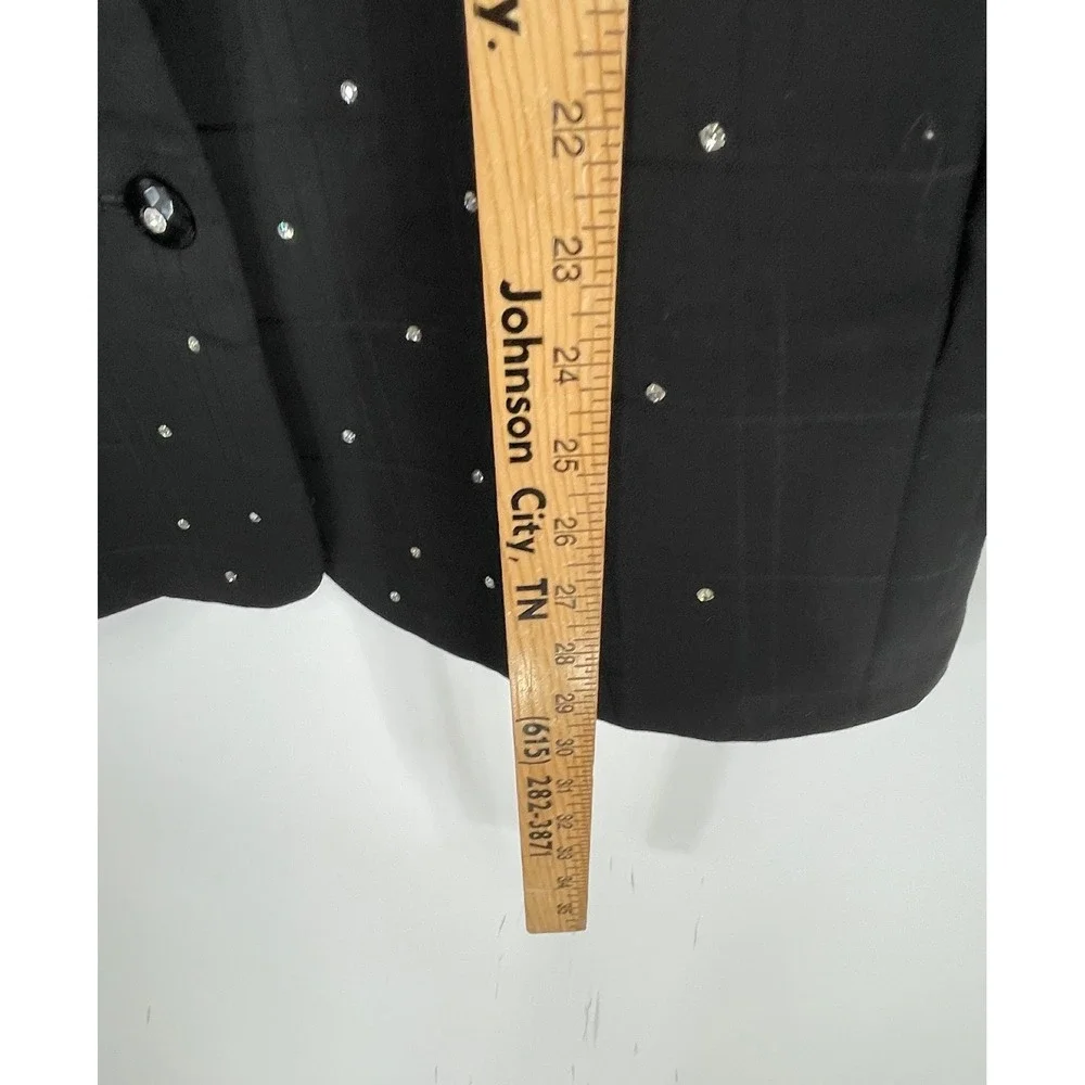 Criscione Women Blazer L Jacket Black Rhinestone Sparkle Grid Evening Dressy
